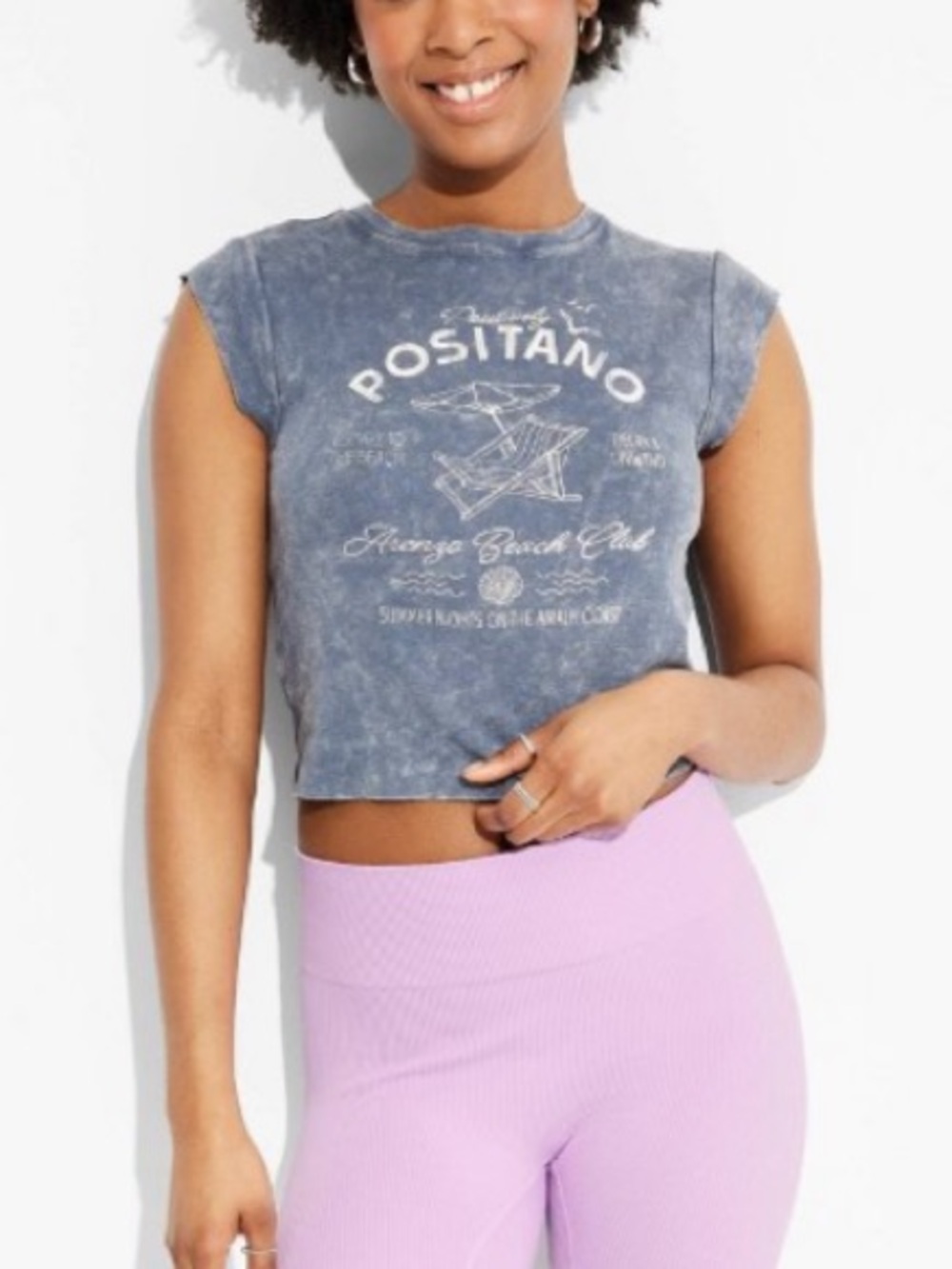 Wild Fable Crop Muscle Tee - Positano Graphic in Washed Blue